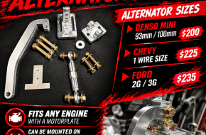 Billet adjustable front motorplate alternator mounts